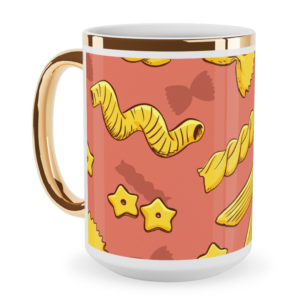 Pasta Ceramic Mug, Gold Handle, , 15oz, Orange, Light Salmon