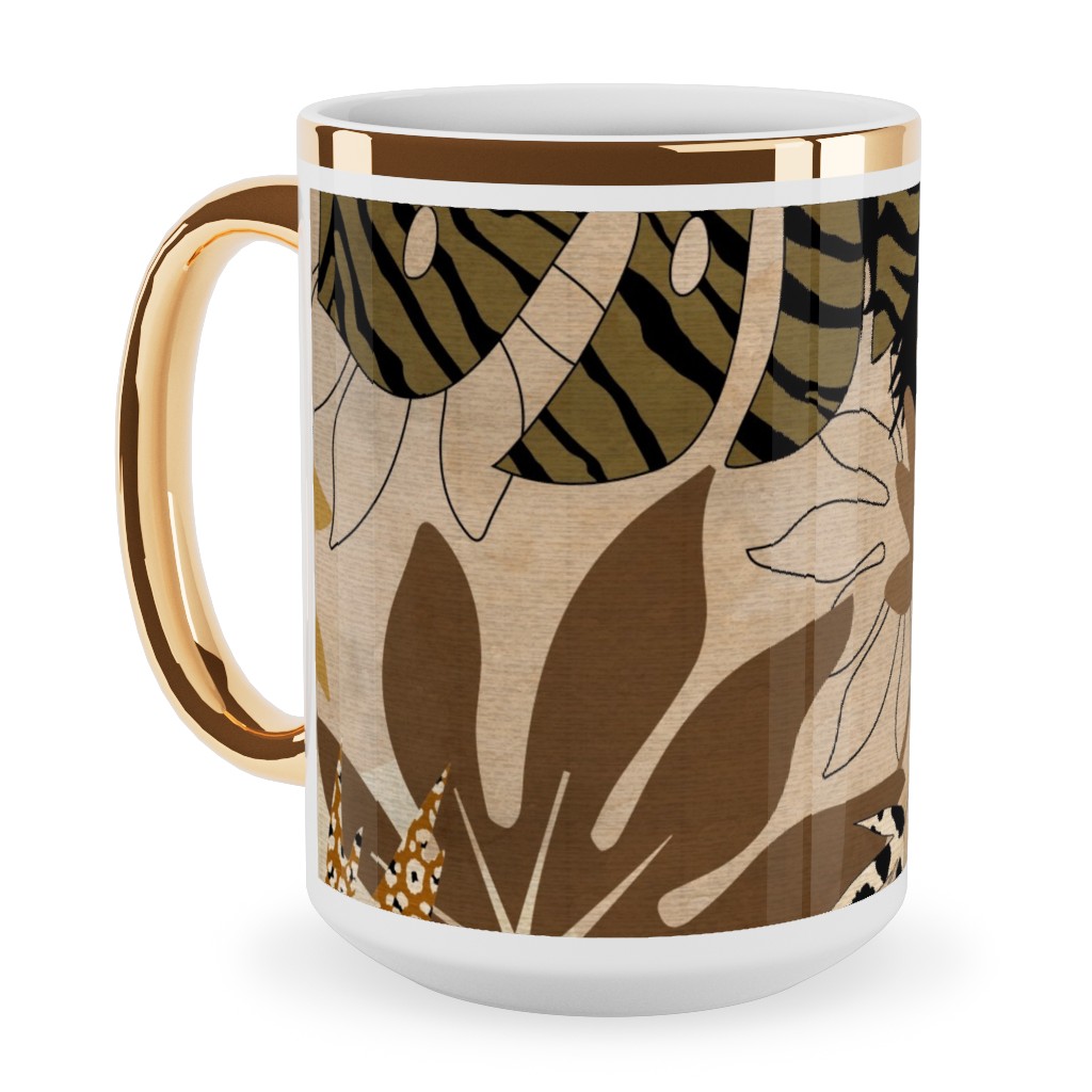 Safari Camouflage - Earthy Ceramic Mug, Gold Handle, , 15oz, Brown, Brown