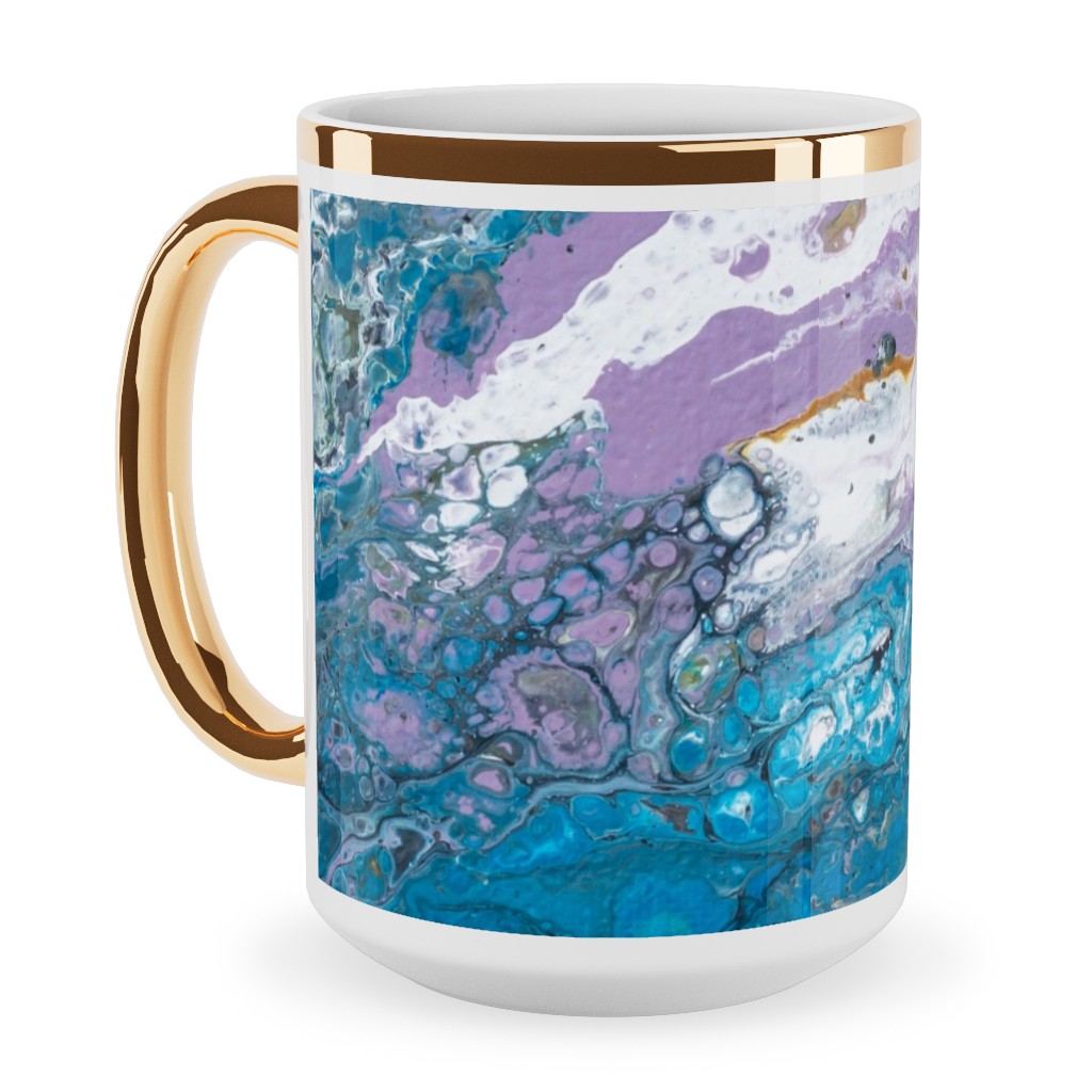 Flow Painting - Blue Ceramic Mug, Gold Handle, , 15oz, Blue, True Blue