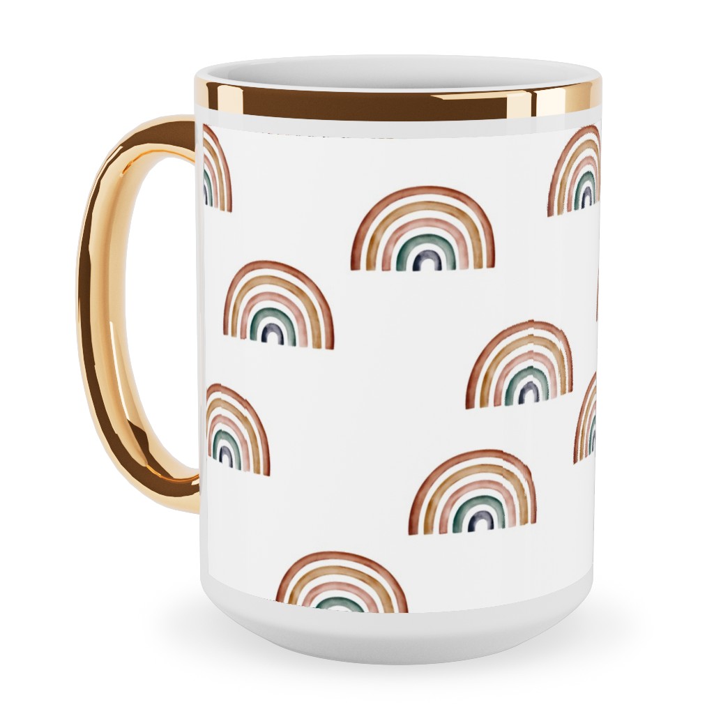 Scattered Rainbows - Multi Ceramic Mug, Gold Handle, , 15oz, White, White