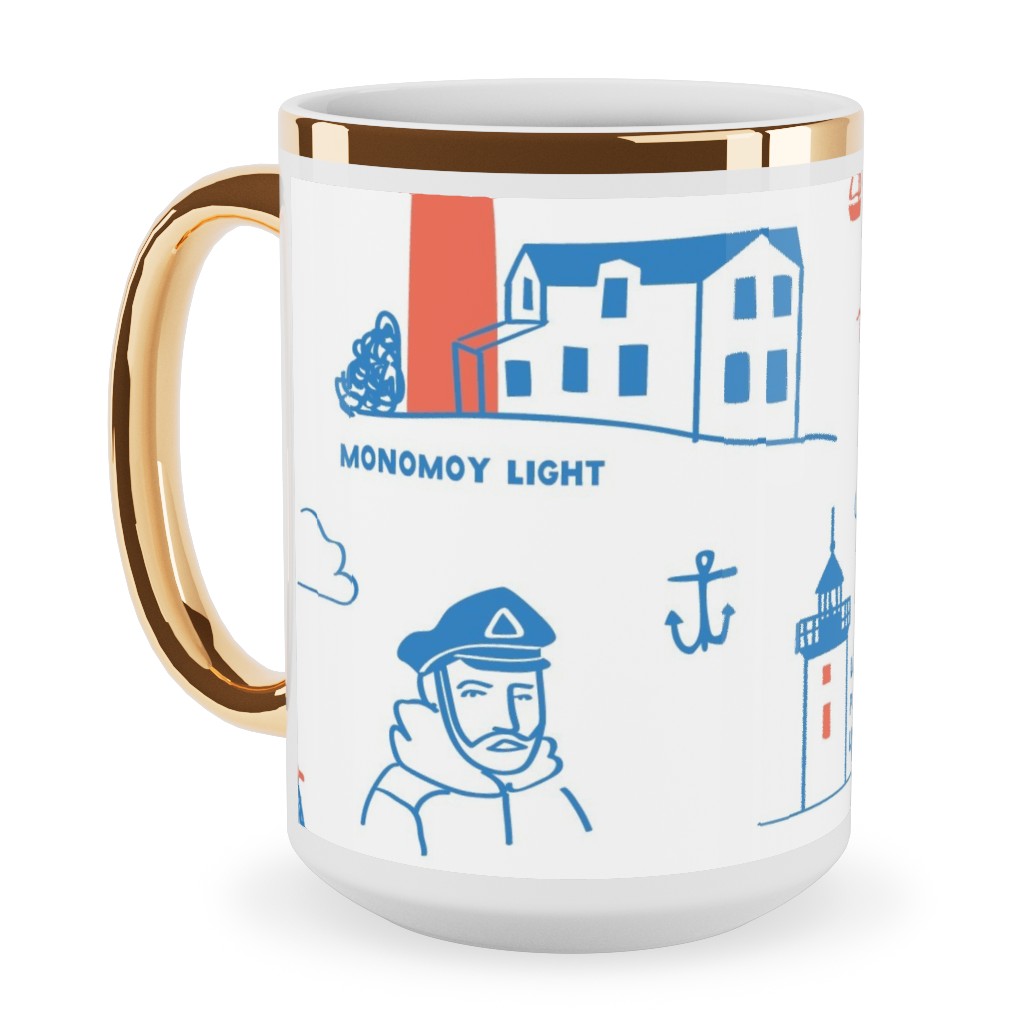 Cape Cod- Blue Ceramic Mug, Gold Handle, , 15oz, Blue, True Blue