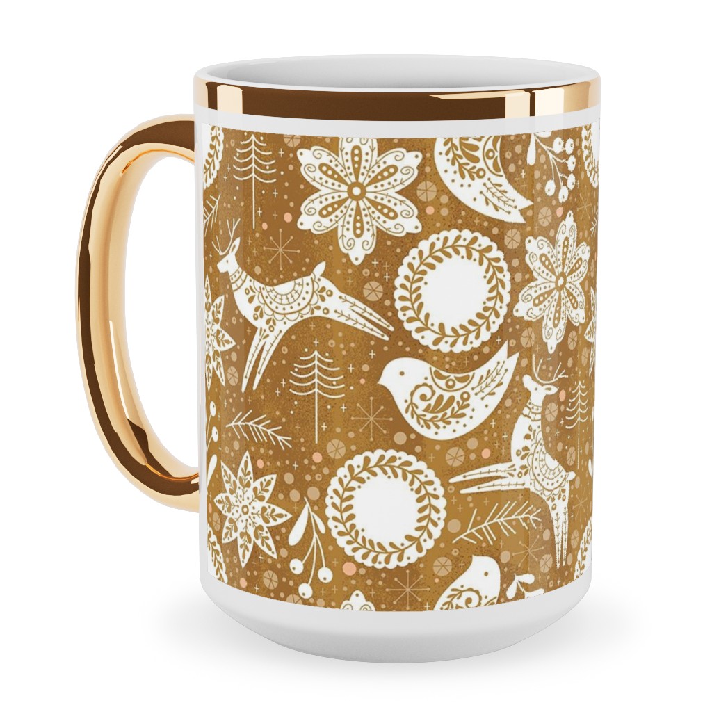 Gingerbread Forest - Brown Ceramic Mug, Gold Handle, , 15oz, Brown, Brown