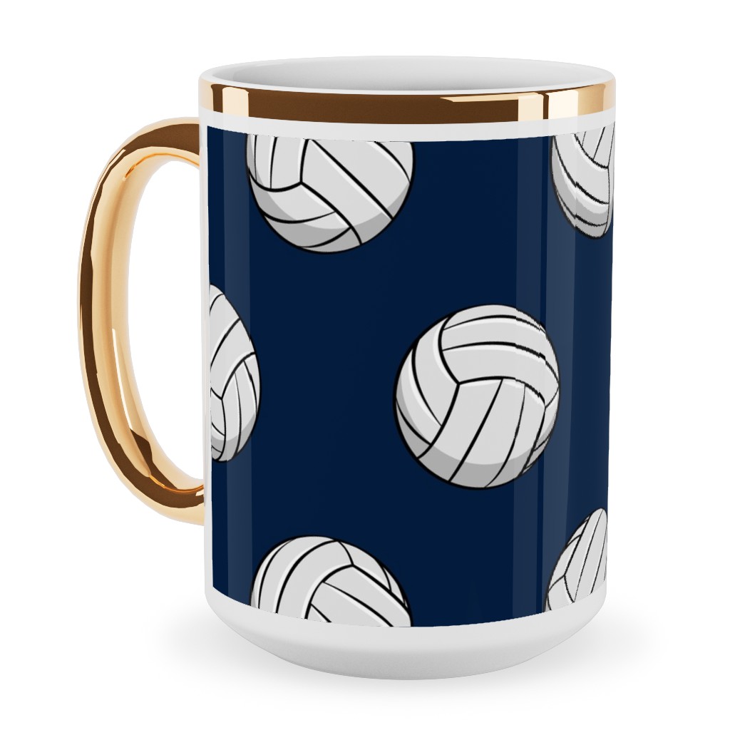Volleyball - Blue Ceramic Mug, Gold Handle, , 15oz, Blue, True Blue