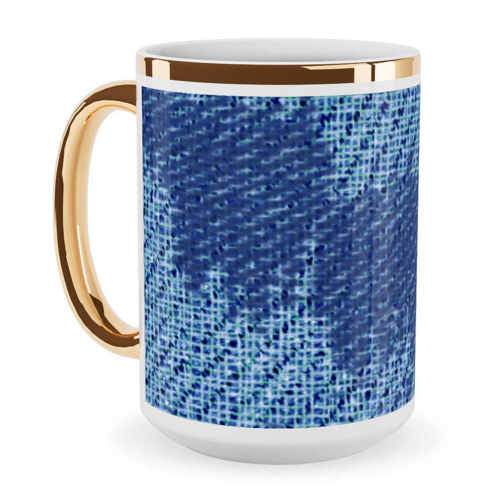 Blue Ikat Ceramic Mug, Gold Handle, , 15oz, Blue, True Blue