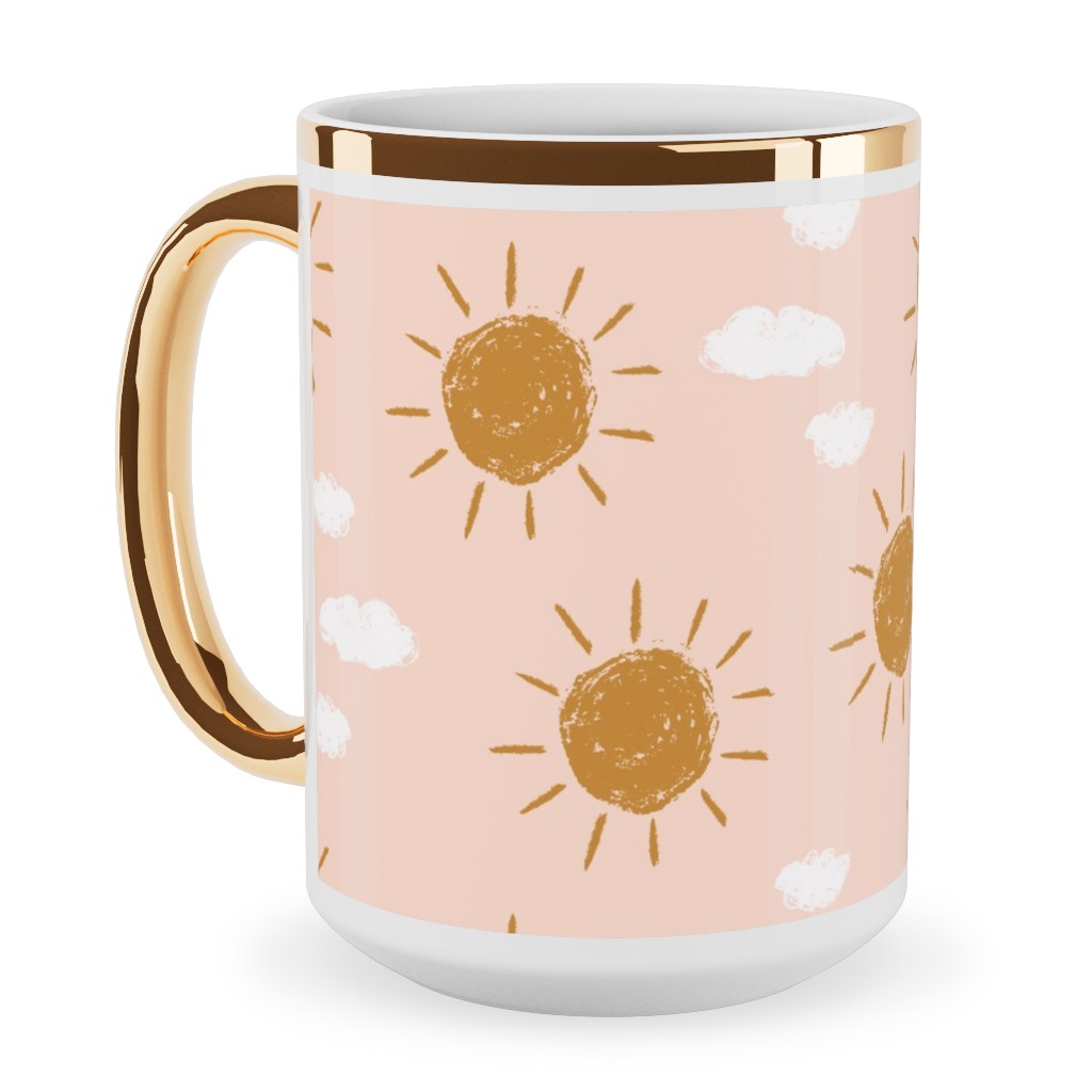 Little Golden Sun - Pink Ceramic Mug, Gold Handle,  , 15oz, Pink