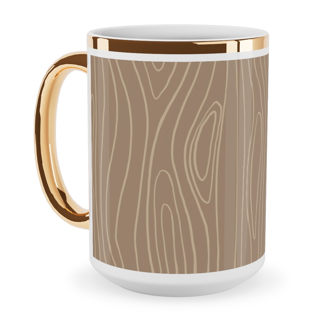 Wood Grain Ceramic Mug, Gold Handle,  , 15oz, Brown