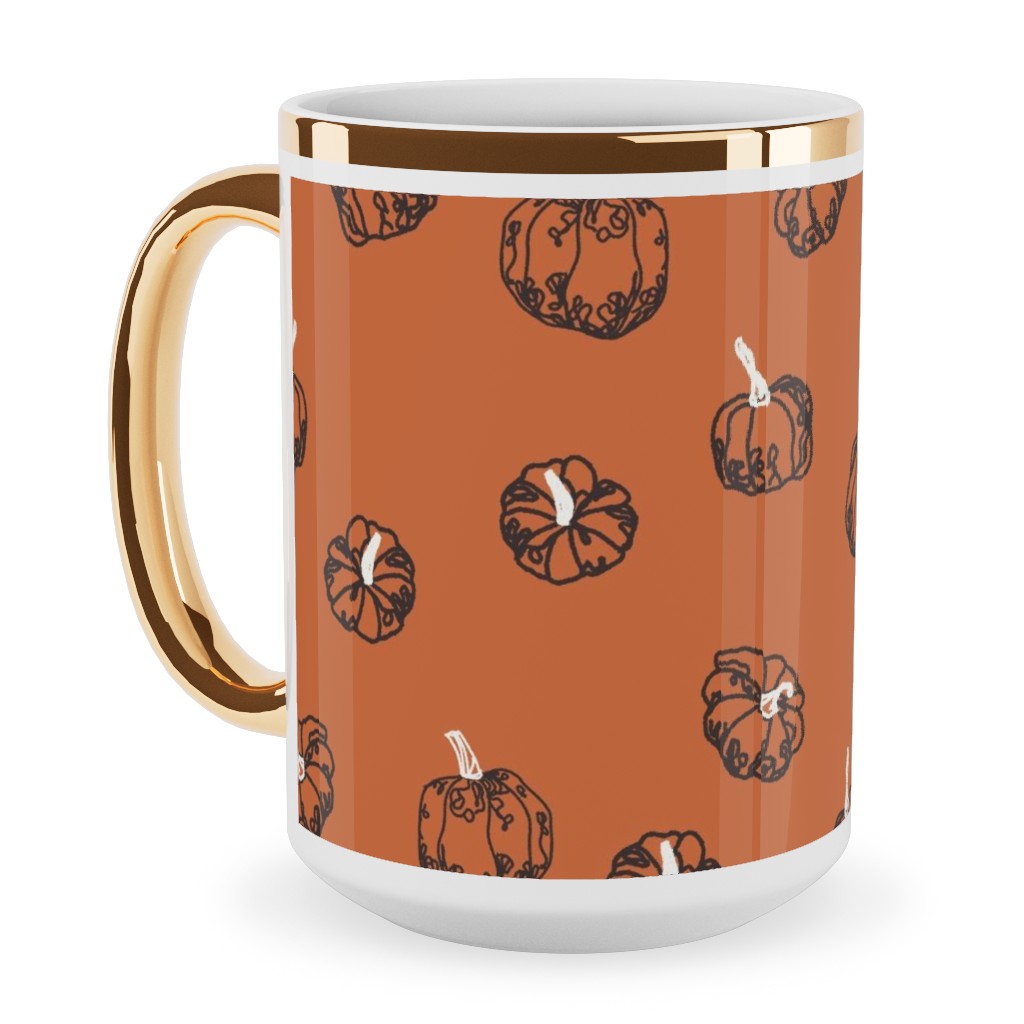 Pumpkins Ceramic Mug, Gold Handle, , 15oz, Orange, Fawn