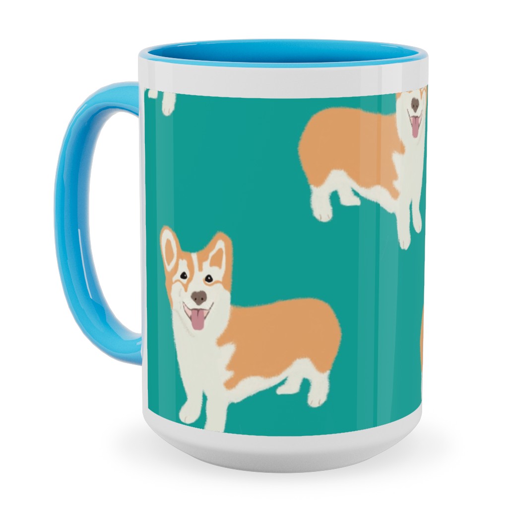 Corgi Ceramic Mug, Light Blue,  , 15oz, Green