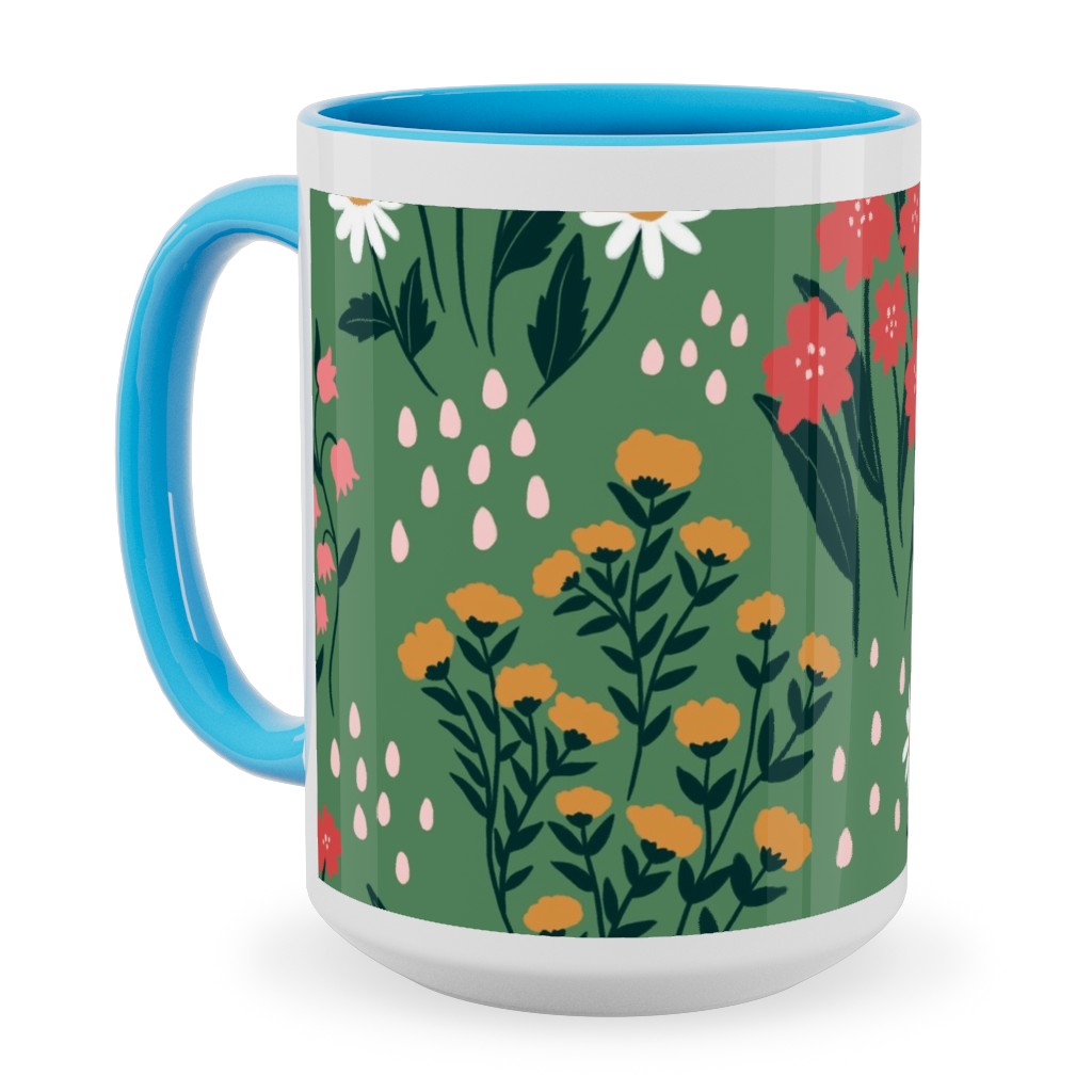 Flowerbed Ceramic Mug, Light Blue, , 15oz, Green, Classic Green