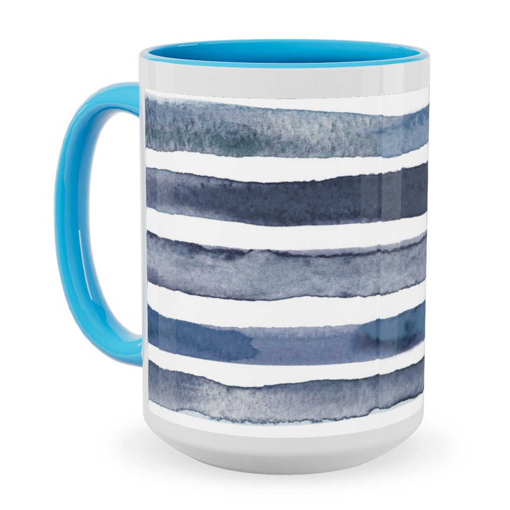 Watercolor Stripes - Blue Ceramic Mug, Light Blue,  , 15oz, Blue