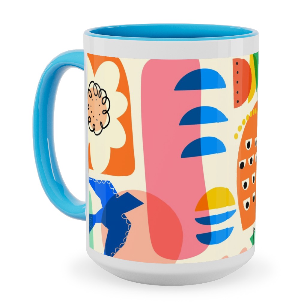 Abstract Shapes Fun Collage - Multi Ceramic Mug, Light Blue, , 15oz, Multicolor