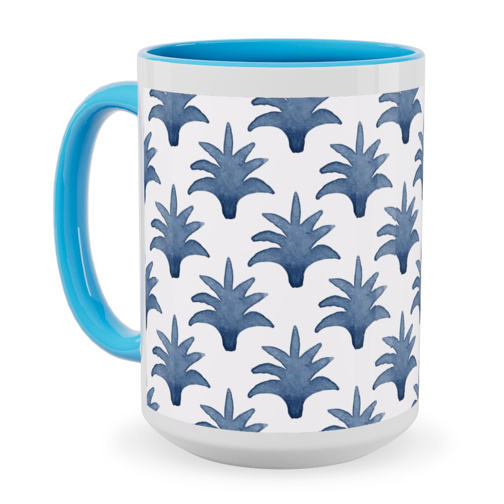 Pinecone - Indigo on Cream Ceramic Mug, Light Blue, , 15oz, Blue, True Blue