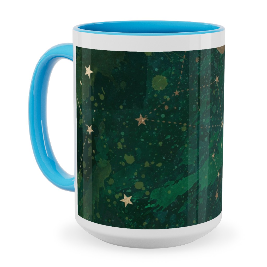 Moon and Stars - Green Ceramic Mug, Light Blue, , 15oz, Green, Classic Green