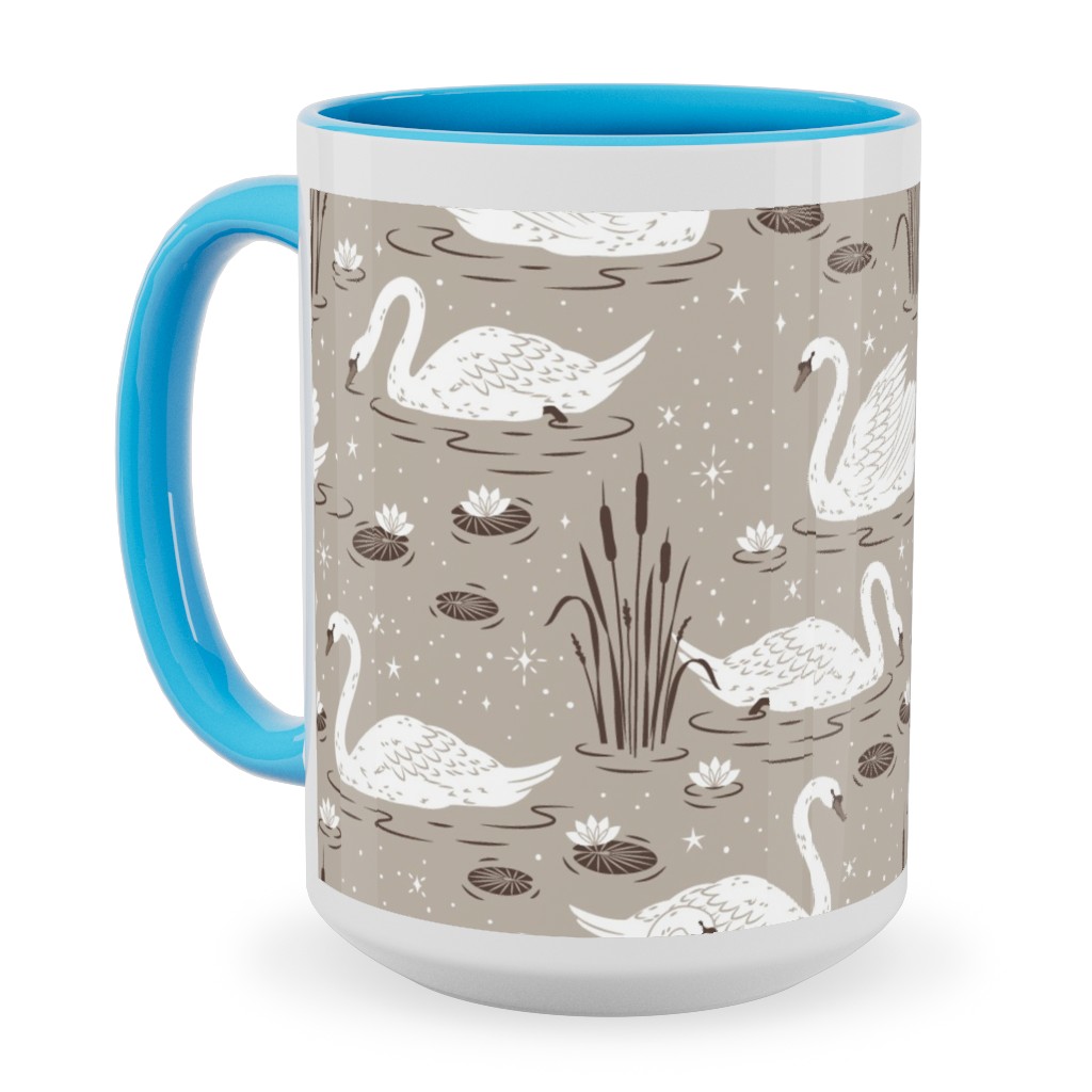 Summer Swans Ceramic Mug, Light Blue,  , 15oz, Beige