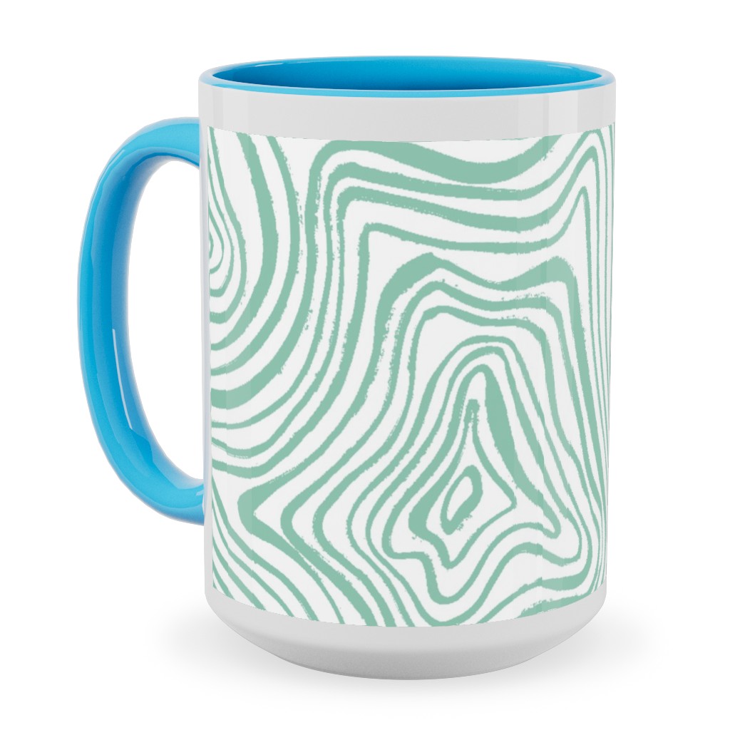 Abstract Wavy Lines - Green Ceramic Mug, Light Blue, , 15oz, Green, Classic Green
