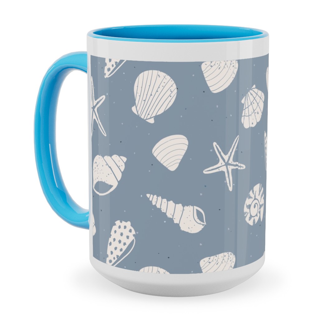 Seashells Summer Beach - Dusty Blue Ceramic Mug, Light Blue, , 15oz, Blue, True Blue