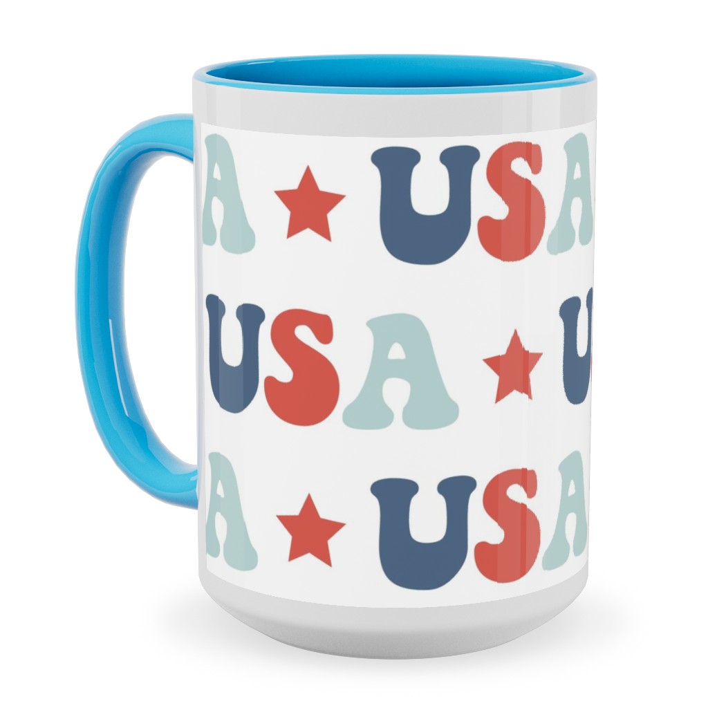 Usa Groovy Vintage - White Ceramic Mug, Light Blue, , 15oz, Multicolor