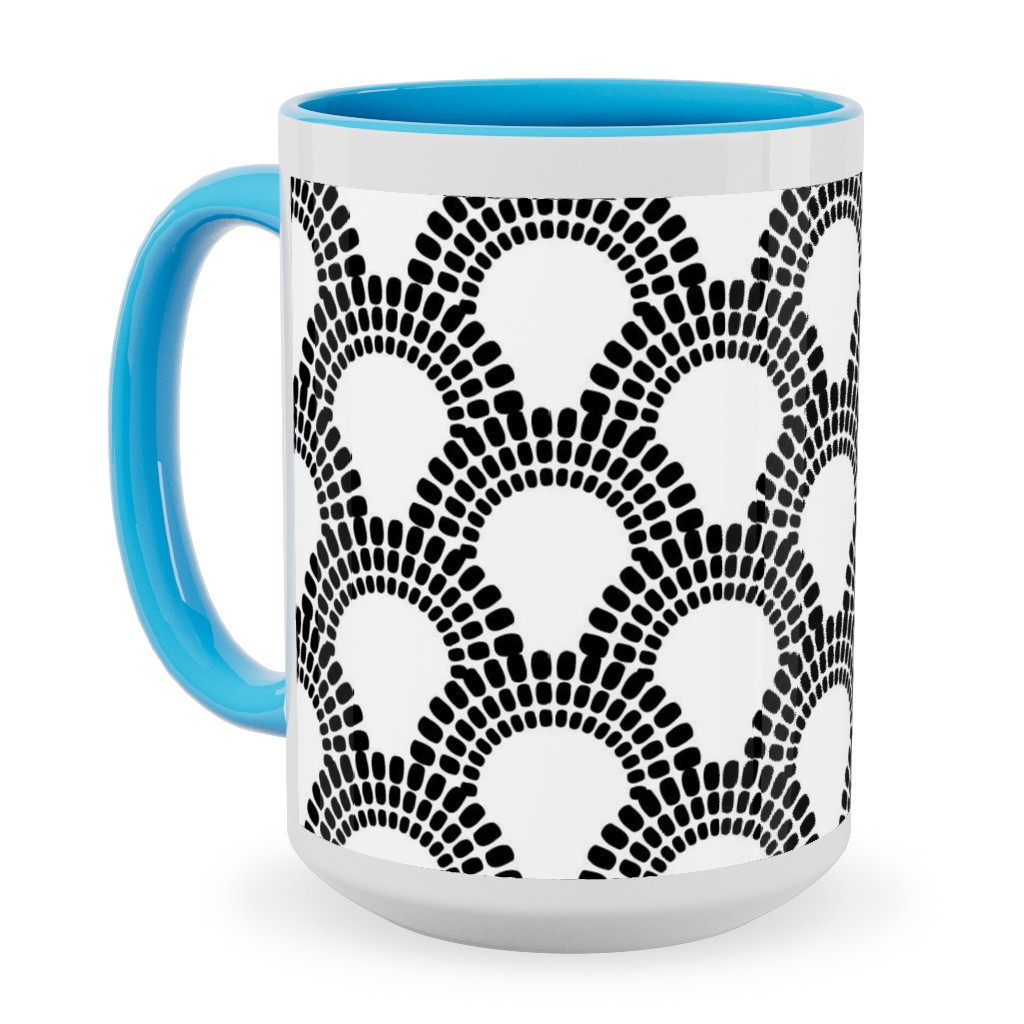 Scallops - Black and White Ceramic Mug, Light Blue, , 15oz, Black, Black