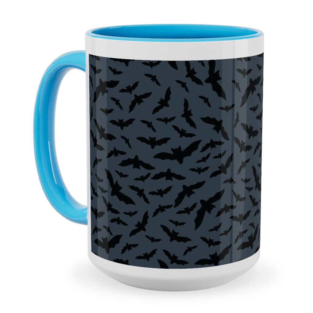 Halloween Black Bats Ceramic Mug, Light Blue, , 15oz, Black, Charcoal