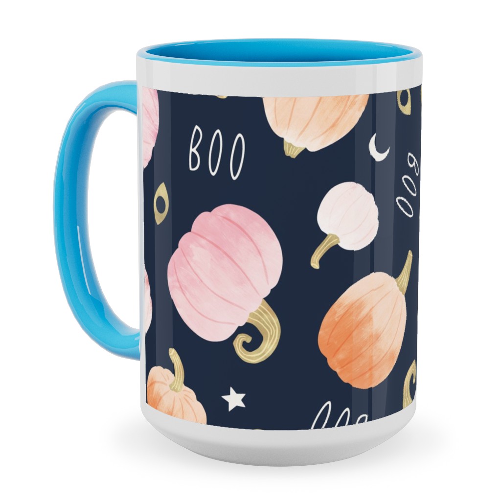 Pastel Pumpkins Halloween Party Boo Ceramic Mug, Light Blue, , 15oz, Orange, Orange
