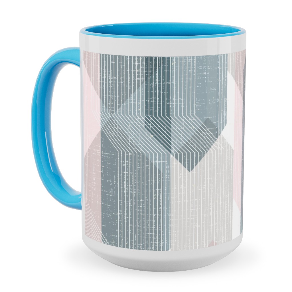 Deco Mod Hex Reflections - Sorbet Ceramic Mug, Light Blue,  , 15oz, Gray