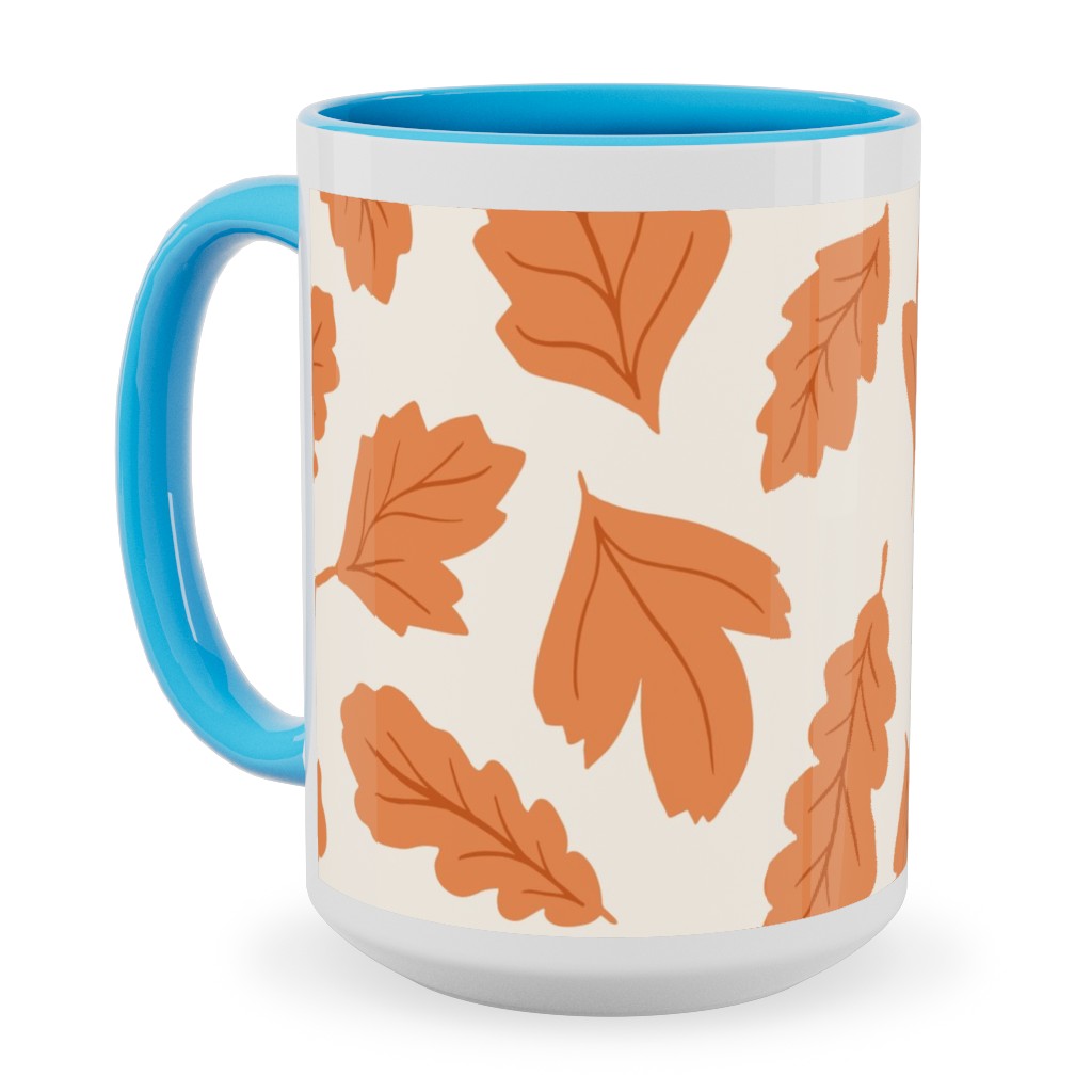 Autumn Leaves - Orange on Cream Ceramic Mug, Light Blue,  , 15oz, Orange