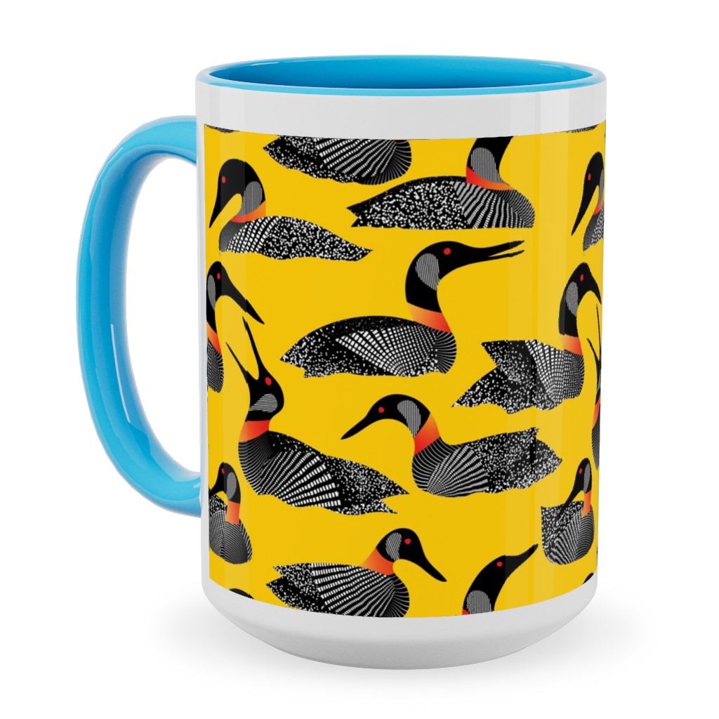 Common Loon of Canada - Yellow Ceramic Mug, Light Blue,  , 15oz, Yellow