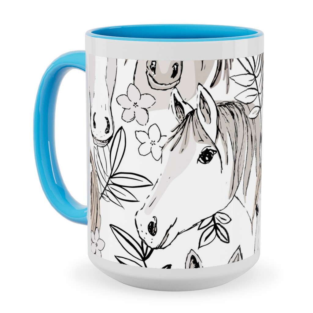 Wild Horses Ceramic Mug, Light Blue, , 15oz, White, Silver Lining