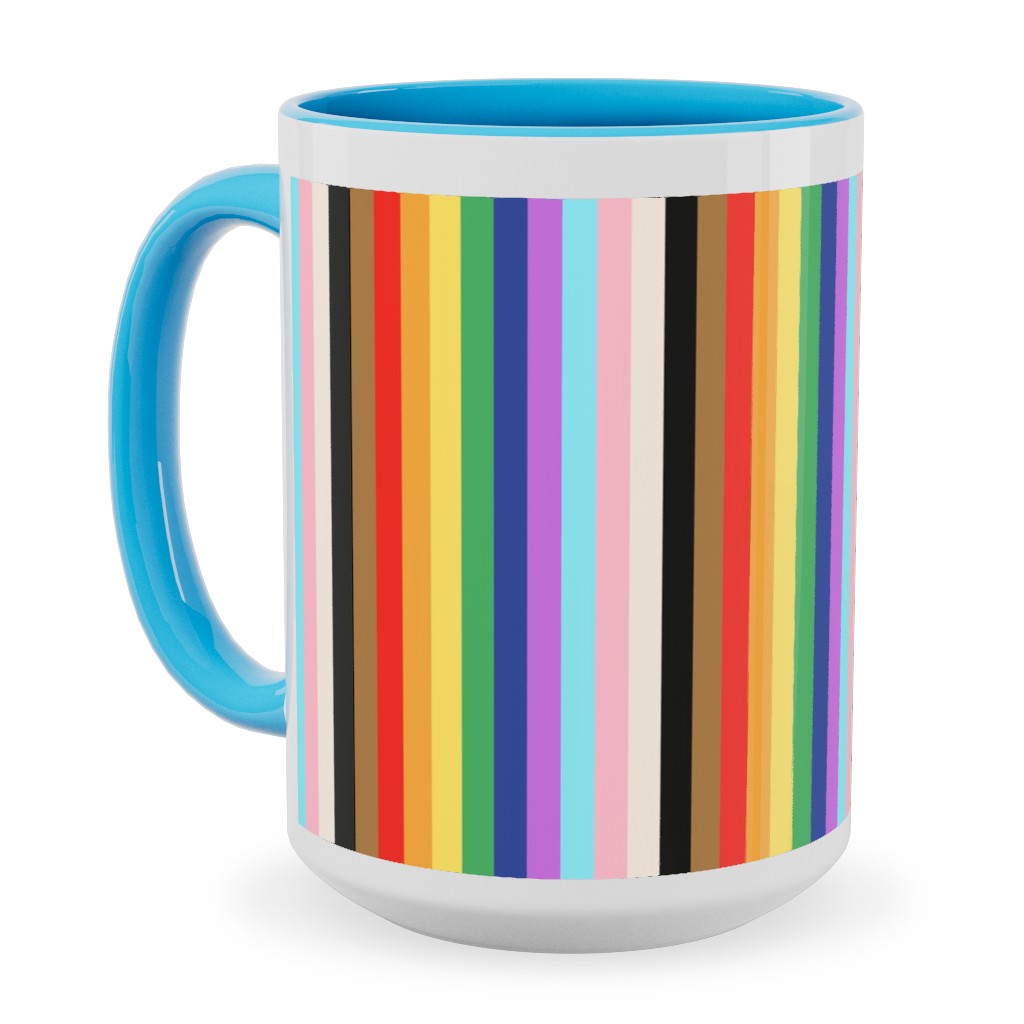Lgbtq Stripes - Rainbow Pride Flag - Vertical Ceramic Mug, Light Blue, , 15oz, Multicolor