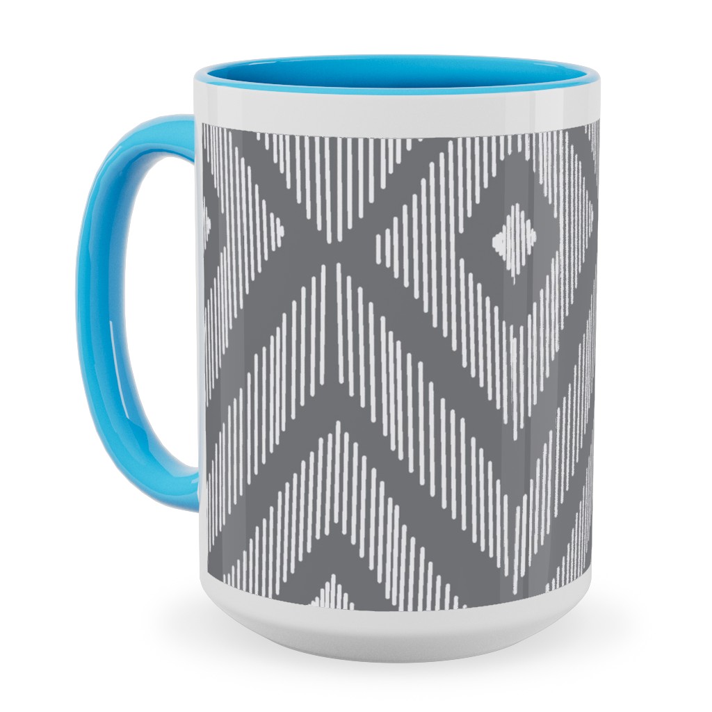 Ikat Ceramic Mug, Light Blue, , 15oz, Gray, Slate