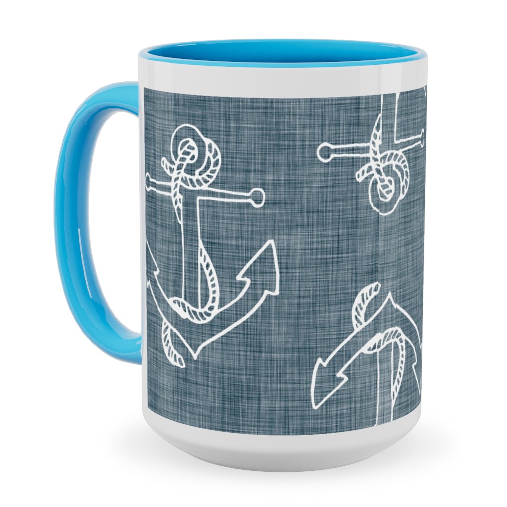 Anchors Away - Textured Blue Ceramic Mug, Light Blue,  , 15oz, Blue