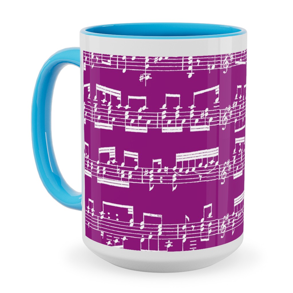 Sheet Music Ceramic Mug, Light Blue, , 15oz, Pink, Summer Plum