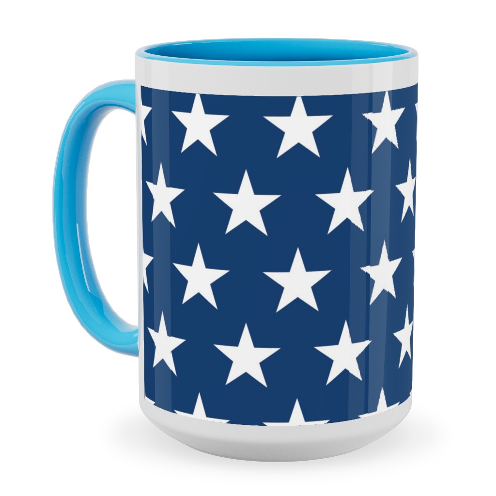 Stars on Blue Ceramic Mug, Light Blue, , 15oz, Blue, True Blue