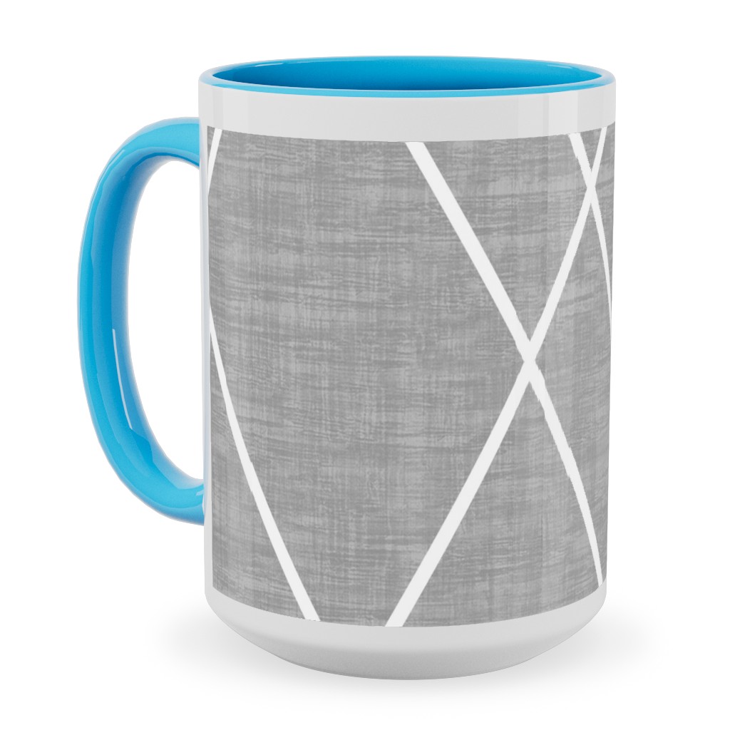 Geometric Grid - Gray Ceramic Mug, Light Blue, , 15oz, Gray, Gray