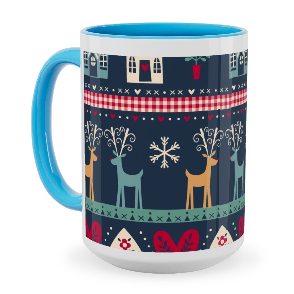 Vintage Nordic Christmas Ceramic Mug, Light Blue,  , 15oz, Multicolor
