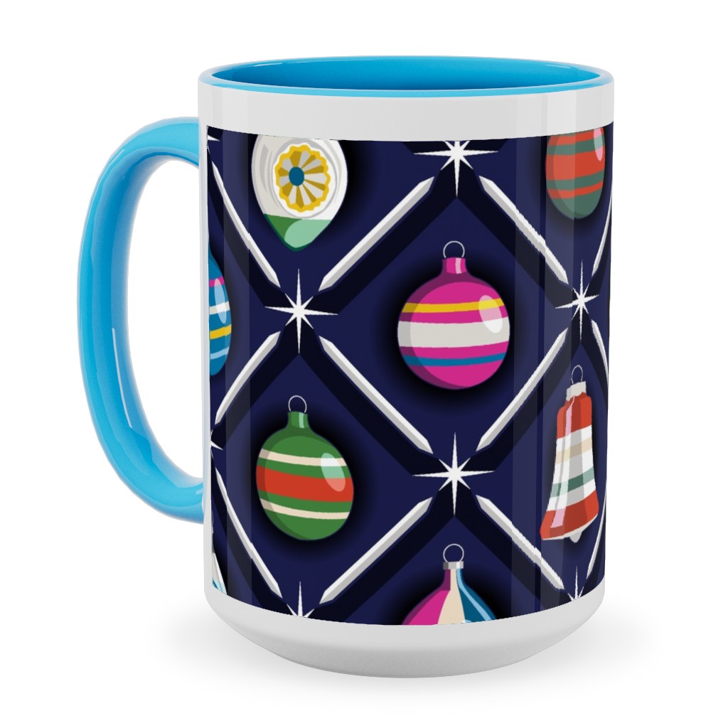 Shiny & Bright, Vintage Glass Ornaments - Multi Ceramic Mug, Light Blue,  , 15oz, Multicolor