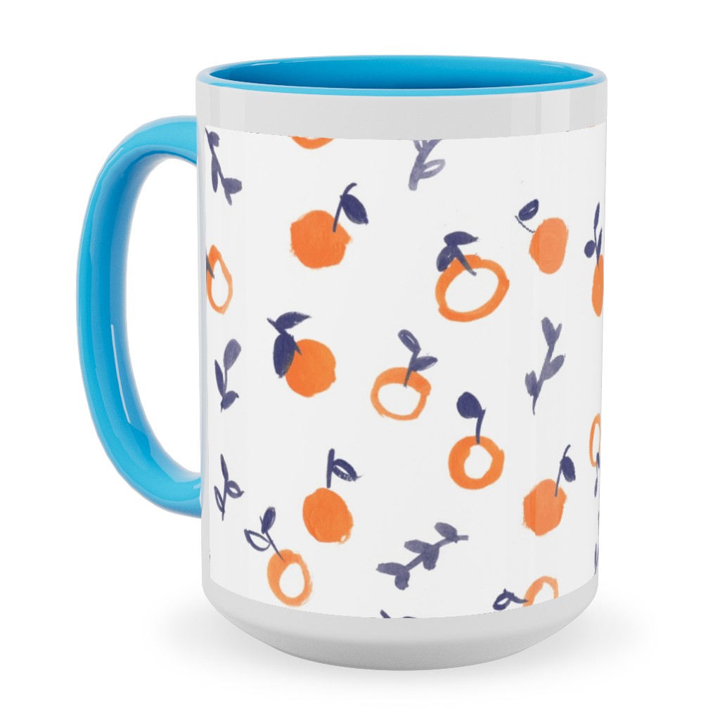 Whimsical Watercolor Orange Ceramic Mug, Light Blue, , 15oz, Orange, Orange