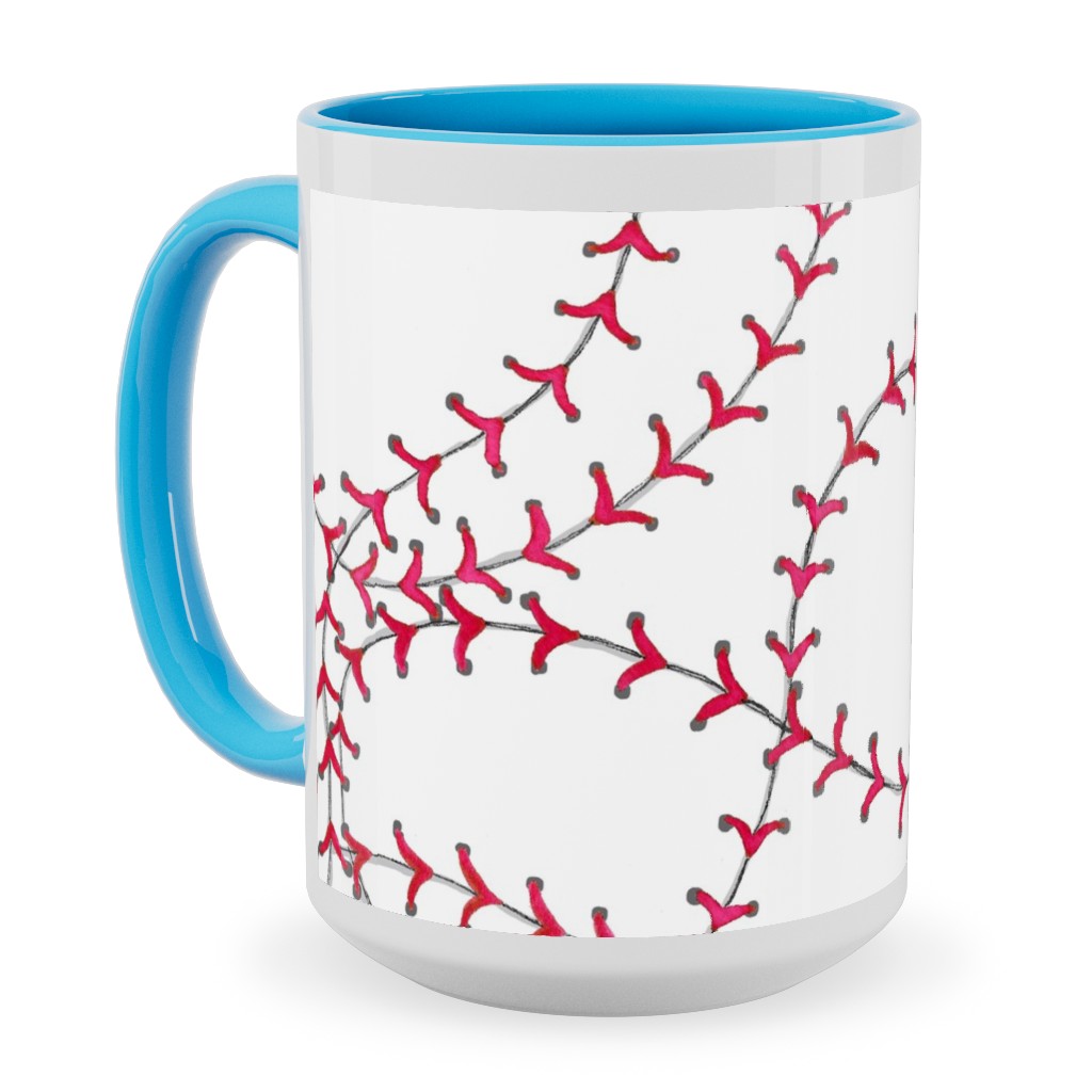 Baseball Seams - White Ceramic Mug, Light Blue, , 15oz, Red, Red