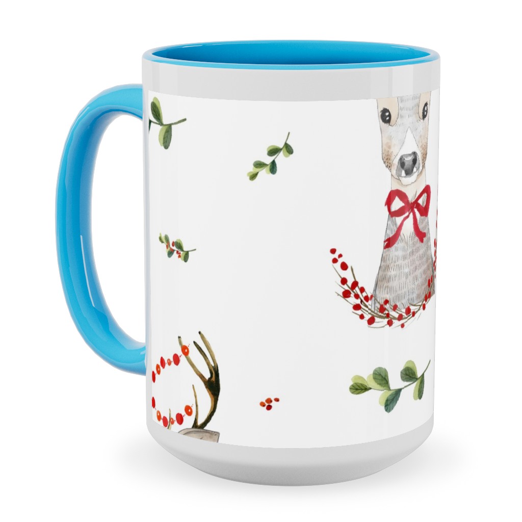 Holiday Fancy Deer With Holly Ceramic Mug, Light Blue, , 15oz, Multicolor