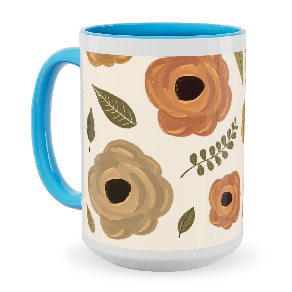 Fall Flowers - Light Ceramic Mug, Light Blue,  , 15oz, Multicolor