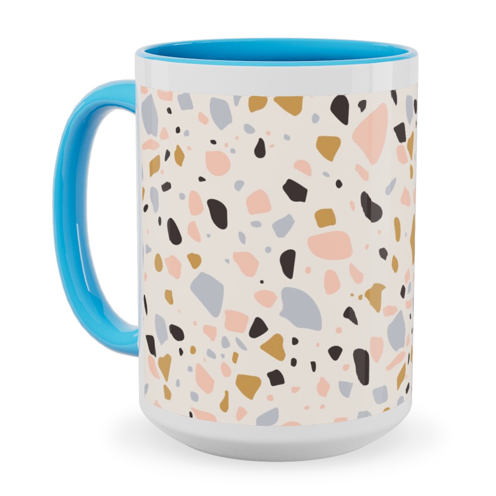 Terrazzo Coral - Gold Ceramic Mug, Light Blue, , 15oz, Beige, Pearl