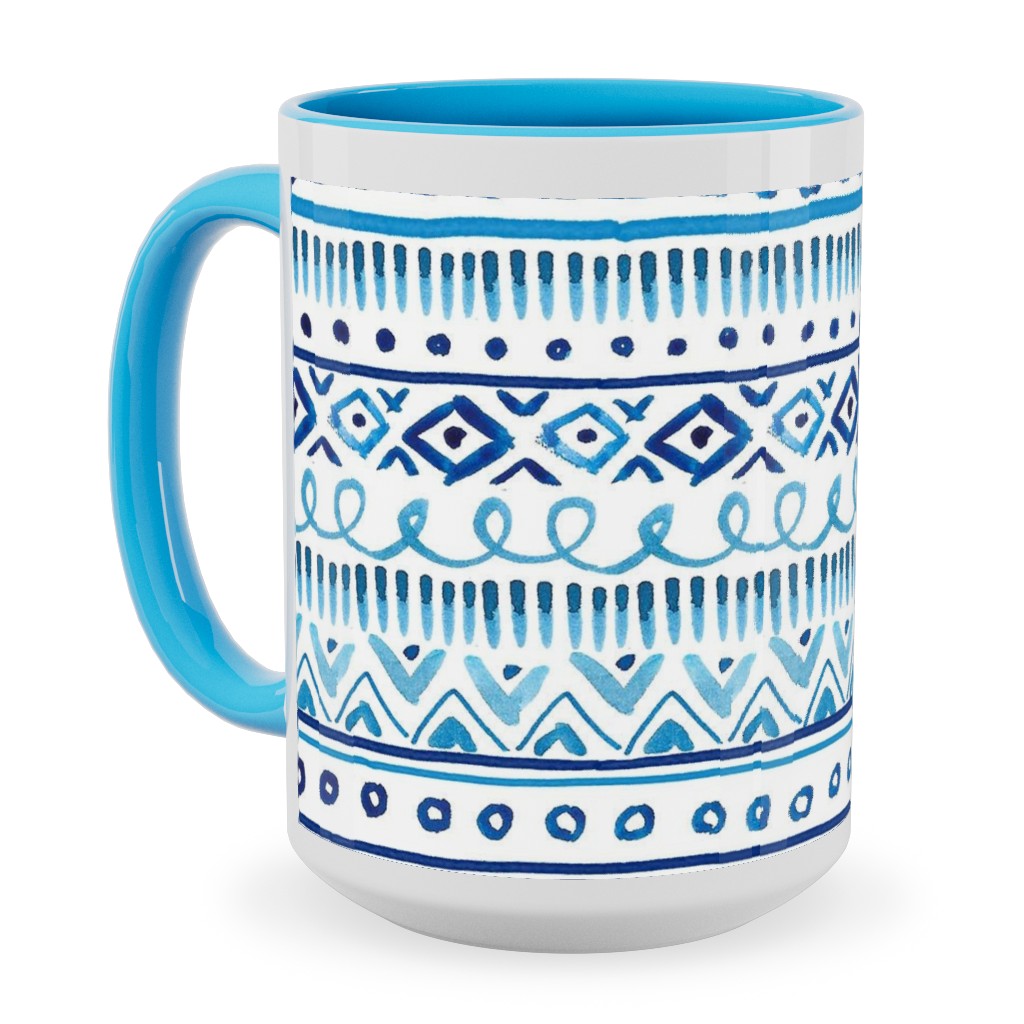 Painted Stripe - Blue Ceramic Mug, Light Blue,  , 15oz, Blue