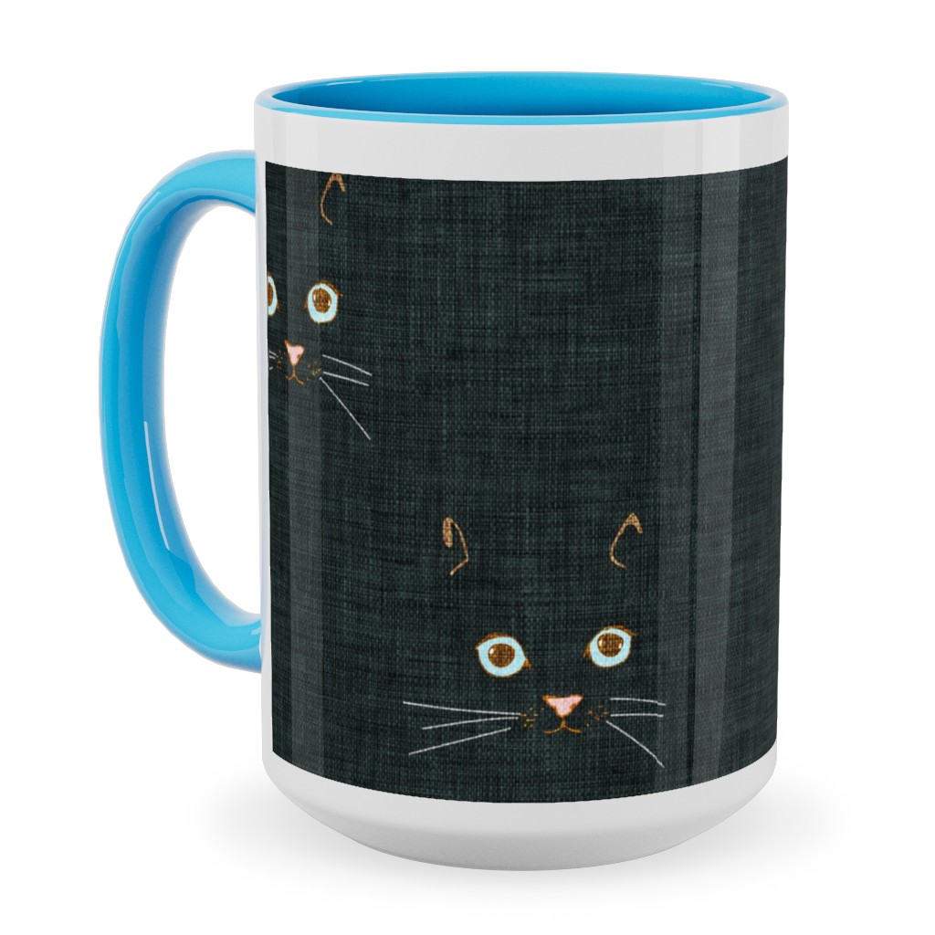 Cat Face - Black Ceramic Mug, Light Blue, , 15oz, Black, Black