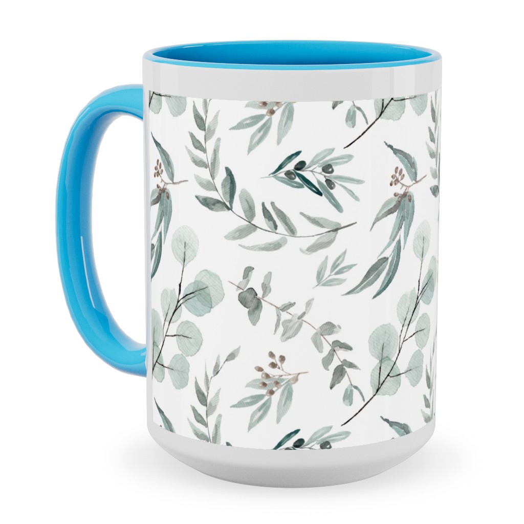 Eucalyptus Leaves - Australiana Botanical Ceramic Mug, Light Blue, , 15oz, Green, Classic Green