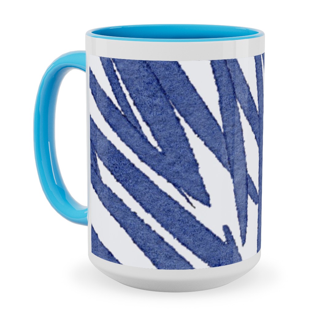 Watercolor Fronds - Cobalt Ceramic Mug, Light Blue,  , 15oz, Blue