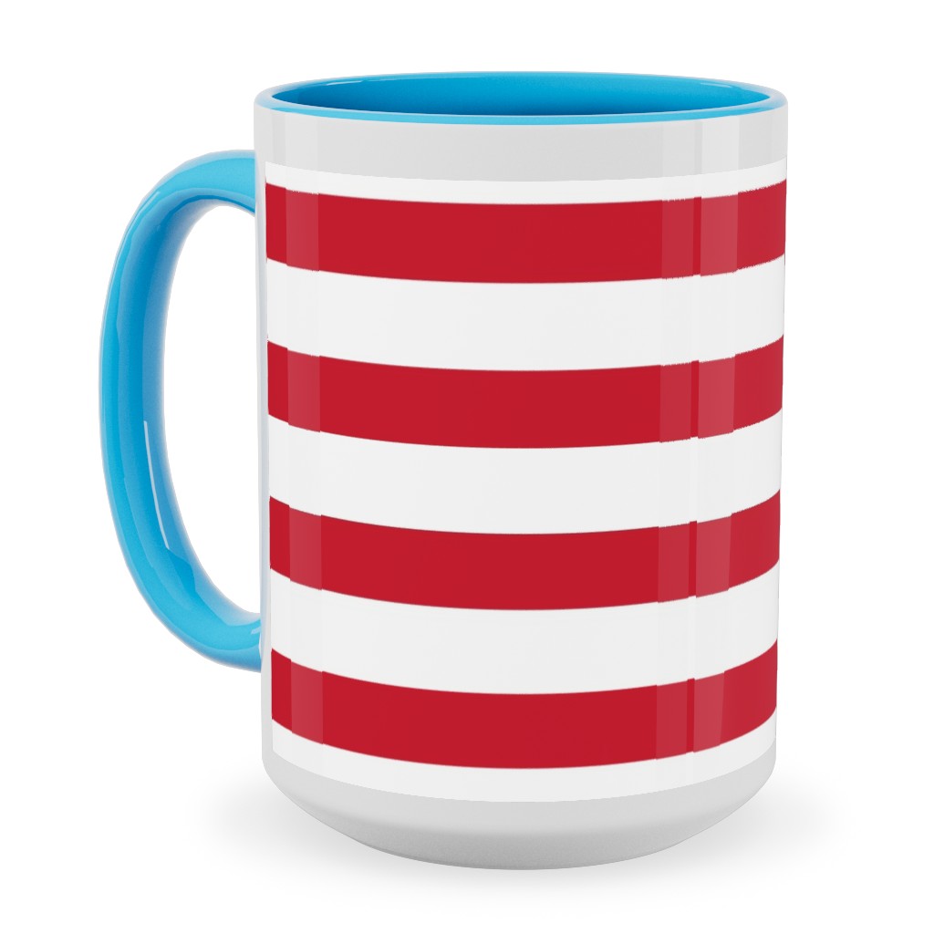 Stripes - Red and White Ceramic Mug, Light Blue, , 15oz, Red, Red