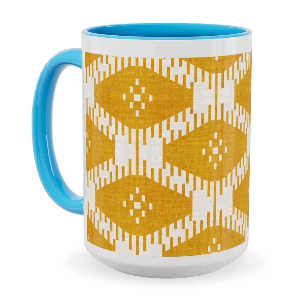Stella Ikat - Yellow Ceramic Mug, Light Blue,  , 15oz, Yellow