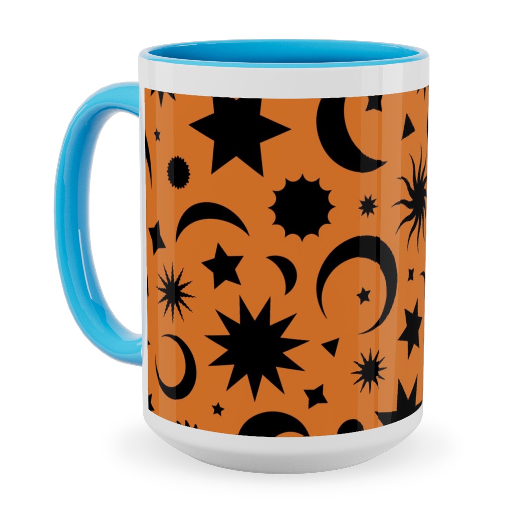 Celestial Kilim - Orange and Black Ceramic Mug, Light Blue, , 15oz, Orange, Orange