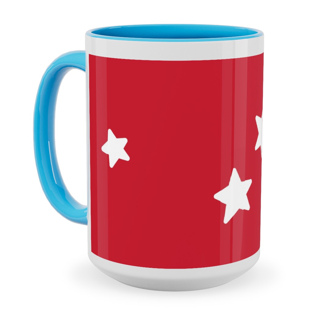 Stars Ceramic Mug, Light Blue, , 15oz, Red, Cherry