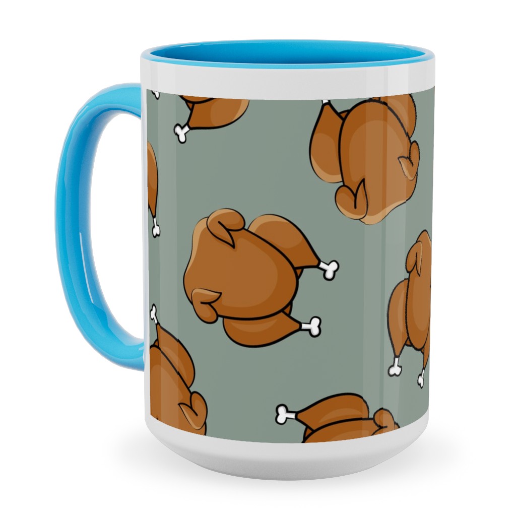 Thanksgiving Day Turkey Toss Ceramic Mug, Light Blue,  , 15oz, Green